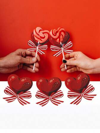 50 st. hjärtformade klubbor i pappersform till alla hjärtans dag, godiskortshållare, för godis, godisbröd, godispresentförpackningsdekorationer, klubbhållare med röd hjärtformad rosett, för alla hjärtans dag-dekor, alla hjärtans dag-presenter, restaurangdekor, hotelldekor, sovrumsdekor, vardagsrumsdekor