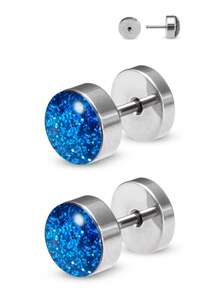 2 piezas de Pendientes de botón redondos con gota de aceite de lentejuelas personalizados, pendientes perforados de acero inoxidable aptos para uso diario - versión con lentejuelas - Ver 7