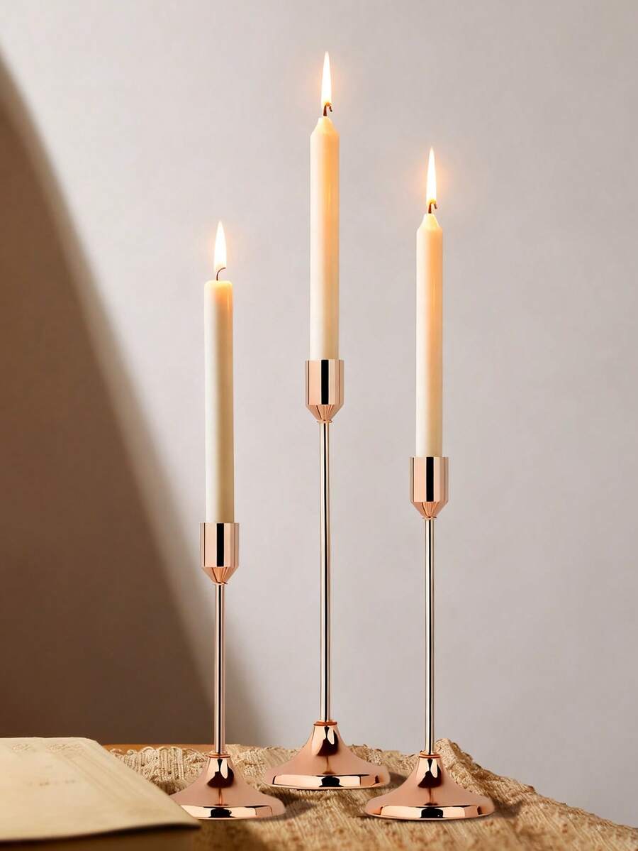 12 قطعة/6 قطع/3 قطع من حاملات الشموع الذهبية/السوداء/الفضية، 3 قطع من حاملات الشموع المخروطية الشكل، حاملات شموع ديكورية حديثة باللون الذهبي والأسود، مناسبة لطاولة الطعام والمدفأة والزفاف والحفلات وعيد الميلاد والذكرى السنوية (الشموع غير مشمولة) - لون شمبانيي - مشاهدة 1