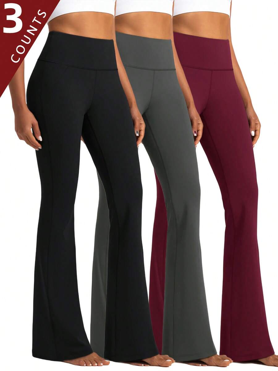 Women's High Waist Thermal Leggings 3-Pack - Fleece Lined Compression Pants With Skinny Flare Design | Perfect For Yoga, Gym & Cold Weather Activities - 3PCS(Black+Gray+Red) - 查看 1