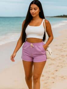 Striped Knot Cord Knitted Holiday Beach - Lilac - View 3