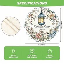 1 pieza/Set Manteles individuales florales de lino con linterna y flor para Ramadán, decoración de mesa de cocina y comedor redonda de 38cm para temporada, decoración del hogar, para fiestas, reuniones y comidas familiares - Multicolor - Ver 3