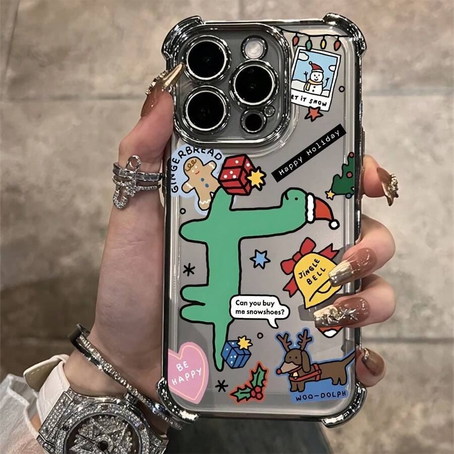 Funda de teléfono de Navidad de dibujos animados populares para 17 16 15 14 13 12 11 Pro X XR XSMAX 8 Plus, funda protectora transparente de alta gama con color electrochapado, anti-caída, equipada con función anti-caída, diseño de moda, tema navideño, carcasa de alta calidad, material duradero, compradores conscientes de la moda, entusiastas de la tecnología. - Colores mixtos - Ver 1