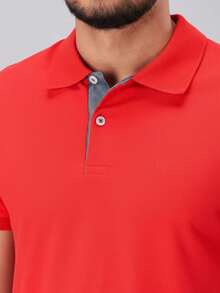 Ogochi Men's Basic Plain Polo Shirt With Logo, No Pocket, Original - Red - View 6