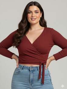 Women Tops - 酒紅色 - 查看 2