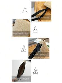 1 pieza Bolsa con cremallera de lino con estampado de letra, patrón de letra floral de moda, monedero, bolsa de cosméticos, regalo para mujeres, maestras, organizador de viaje: perfecto para exteriores y belleza, adecuado para mujeres, madres, amigas, damas de honor, estudiantes, vuelta al colegio, maestras - Caqui - Ver 5