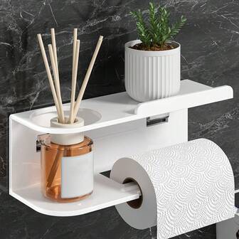 Wall-Mounted Tissue Box Holder With Fragrance Storage Rack - Fashionable Black Multi-Functional Organizer For Kitchen And Bathroom, Self-Adhesive Installation, Space-Saving Design, Bathroom Organizer And Storage Cabinet