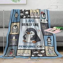 1 pieza Manta de franela suave y esponjosa con patrón de pingüino, antimicrobiana y gruesa, esencial para el hogar, adecuada para sofá, cama, sala de estar, viajes, oficina como chal, manta para siesta, manta para aire acondicionado, cubrecama, regalo ideal para todas las ocasiones y estaciones - Multicolor - Ver 5