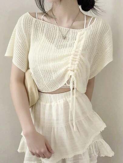 女士抽绳蝙蝠袖宽松针织毛衣