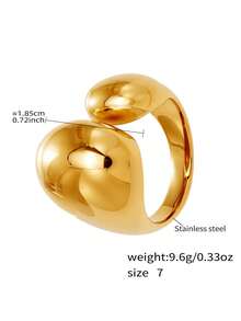 1pc MiDuoDuo Chunky Water Drop Zirconia Geometric Enamel Unisex Open Ring Set, 18K Gold Plated Stainless Steel Fashion Creative Personalized Accessory For Women - A656 Wide Teardrop-shaped Open Ring - View 17