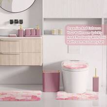 Bathroom Set - 26PC Bathroom Set With Shower Curtain And Rugs, Bathroom Accessory Set, Pink Bathroom Accessories Set, Trash Can Soap Dispenser - Pink + Bath Set+Shower Curtain+Bath Rug - View 5