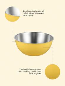 3 Peças Conjunto de Tigelas de Mistura de Aço Inoxidável - Tigelas Encaixáveis para Cozinhar, Assar, Salada e Preparo de Refeições, Empilháveis, Duráveis e Fáceis de Limpar para Uso Diário na Cozinha - Conjunto amarelo de 3 peças - Visão 3