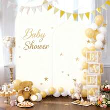 1 件米色婚礼拱门背景布，派对装饰罩套装，6 英寸、6.6 英尺、7.2 英尺，弹性双面拱门框架背景布，半圆形顶部婚礼拱门框架背景罩，适用于婚礼、生日派对、毕业典礼、宴会、周年纪念、装饰、派对横幅、三角旗 - 米色 - 查看 7