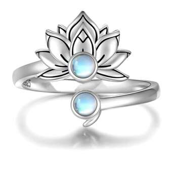 1pc 925 Sterling Silver Lotus Flower Adjustable Wrap Ring, Inspirational Jewelry Gift For Women