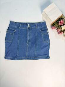 Moda europeia e americana sexy cintura fina quadril denim saia curta sexy hipdenim mini saia - Azul - Ver 6