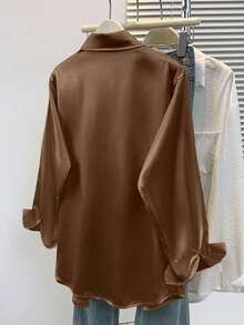 Áo sơ mi satin nữ, kiểu dáng công sở thường ngày, cài cúc, thiết kế cổ bẻ, thanh lịch, phù hợp cho cả đi làm và đi chơi, thích hợp cho mùa thu, đông và xuân. - Rỉ Nâu - Xem 4