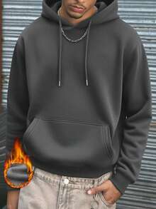 Felpa con cappuccio casual da uomo con tasca stampata, autunno/inverno
