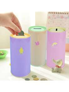 1 pieza Hucha de cerdo de dibujos animados, caja de ahorro de monedas metálica redonda y creativa de dibujos animados, adecuada para almacenar monedas y billetes, decoración de habitación, decoración del hogar, adornos, miniatura para el hogar