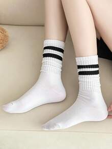 1/3/6/10/20/30 paires de chaussettes de sport unisexes pour couple, motif rayé, mi-mollet, cadeau de printemps/été - Multicolore - Voir 4