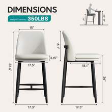 Counter Height Bar Stools Set Of 2, Upholstered Bar Chairs With Back, 26 Inch Leather & Fabric Kitchen Island Stools, Modern Metal Barstools For Dining Room - White - View 2