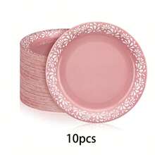 10pcs/20pcs/40pcs 9-Inch Pink Mexican Paper Plates, Birthday Party Tableware Decor, Mexican Terracotta Flower Plates, Ceramic Plates For Birthday Wedding Party - Pink - View 10