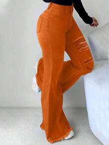 Women's High-Waisted Jeans, Jeans For Tall Women, Y2K Women's Clothing, Stretch Flared Jeans, Suitable For Outdoor Wear, Streetwear, Women's Birthday Outfits, Country Music Concert Attire, Autumn Women's Clothing, Women's Streetwear, Vacation/Club Wear.Going Out Tops Women - 橘色 - 查看 3