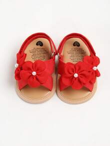 Infant Girl Sandals Newborn Summer First Walkers Shoes Infant Summer Sandals 0-1 Year Old Soft White Small Flower Breathable Infant Shoes 0-18 Months - Red - View 6