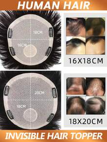 Men's Invisible Topper Natural Looking Short Human Hair Straight Hairpiece For Thinning Balding Suitable For All Ethnicities - Natural Black - View 4