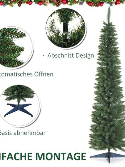 HOMCOM Christmas Tree Artificial Artificial Fir Christmas Tree, Including Stand Poinsettia 2.1 M, Green