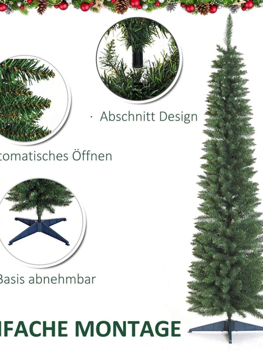 HOMCOM Christmas Tree Artificial Artificial Fir Christmas Tree, Including Stand Poinsettia 2.1 M, Green - Green - View 1