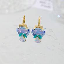 一对独特设计的梦幻极光彩色人造水晶簇状耳环，优雅灵动，适合女性日常及度假佩戴。 - 薄荷藍 - 查看 8