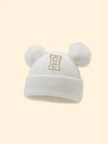 1pc 0-36 Months Baby A-Z Letter White Hat, Baby Girl Hat, Kids Knitted Cap, Baby Accessories, Children's Hat, Elastic, Toddler Boys Girls Warm Comfortable Hat - White - View 5