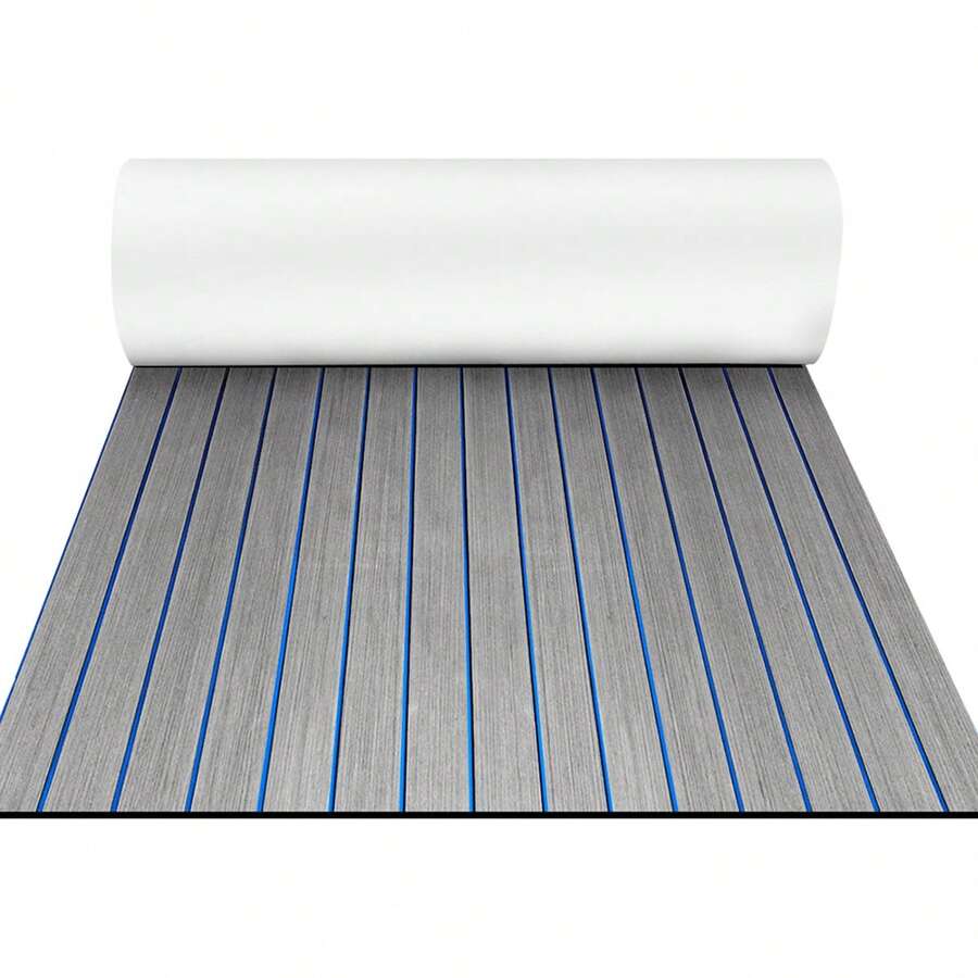 48''x16.8'' EVA Foam Floor Mat 6mm Thick Anti-Slip Self-Adhesive Pad Cuttable Waterproof Marine Carpet For Boat Deck RV Yacht,Light Gray With Blue Stitching - Light Grey - View 1