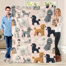 1pc Cute Poodle Pattern Flannel Blanket - Soft Pink Background With Multi-Color Poodles( White, Brown, Gray), All-Season Cozy Throw For Sofa, Bed, Car, Home Decor - Machine Washable Pet Lover Gift For Dog Owners, Dog Blanket, Contemporary Style, Soft Flannel Blanket - Multiple Sizes, Cozy Must-Have - 彩色 - 查看 2