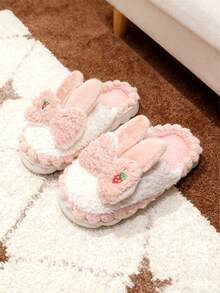 Pantuflas para mujer con diseño de capucha de conejo, pantuflas de interior para otoño e invierno para uso en el hogar, pantuflas cómodas y cálidas para dormitorios de estudiantes, pantuflas esponjosas - Rosa - Ver 6
