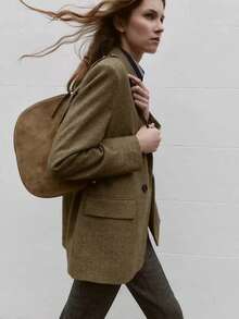 1pc Fashionable Green Suede Casual Flap Handbag, Multi-Layer Crossbody Bag, Minimalist Retro Double-Layer Large Capacity Shoulder Saddle Bag, Suitable For Daily Shopping, Commuting, Gift