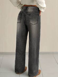 Tall Women's Light Blue Washed Low Waist Straight Leg Jeans, Retro Fashionable Loose Casual Pants