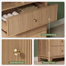 INNOD 53.1" Wide 6-Drawer Dresser, Fluted Modern Chest Of Drawers With Soft Round Corners, Wooden TV Stand For Bedroom, Living Room & Hallway Storage - Natural Oak - 查看 6