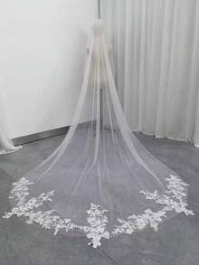 Velo nupcial de lujo con estampado floral y flores 3D, velo de novia de alta calidad con peine