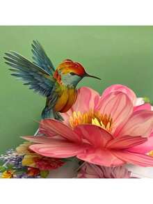 1pc-Up 3D Greeting Card With An Envelope, Featuring A Floral Kingfisher Design, Cartoon Theme, Suitable Gifting To Teachers/Classmates/Friends/Colleagues/Grandparents/Parents//Wives/Daughters/Granddaughters/Girlfriends, Etc., Applicable Various Occasions Such As Mother's Day/Teacher's Day/New Year/Valentine's Day/Thank You/Retirement/Anniversary/Birthday/Thanksgiving, Etc. - 紅花蜂鳥 - 查看 2