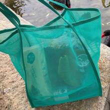 Beach Bag - Oversized Foldable Mesh Handbag, Durable Polyester Storage Bag, Suitable For Shells, Clothing, And Towels, No Closure Design And Edge Painted Details, White, Sturdy Handle Design, Visible Content Access - Multicolor - View 8