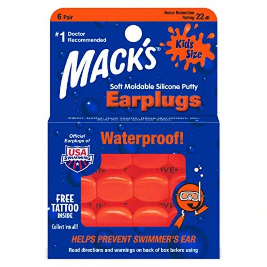Mack's Soft Moldable Silicone Putty Ear Plugs - Size 6 Pair - Comfortable Small Earplugs For Swimming Bathing Travel Loud Events And Flying Made In USA - trái cam - Xem 1