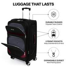 Softside Luggage Set,Expandable Luggage For Extra Capacity,Large Capacity Family Suitcase,Lightweight Waterpoof Resistant Polyester,20inch+28inch,20inch+24inch+28inch - BLACK/BURGUNDY - 查看 8