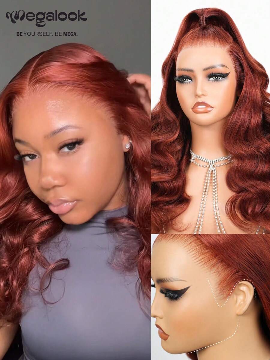 MEGALOOK 13x6 三合一蕾丝前假发 - 100% 真人发丝，预先修剪的发际线，波浪纹理，33号色，适合初学者，外观自然，适合办公室、万圣节等场合 - S33 - 查看 1