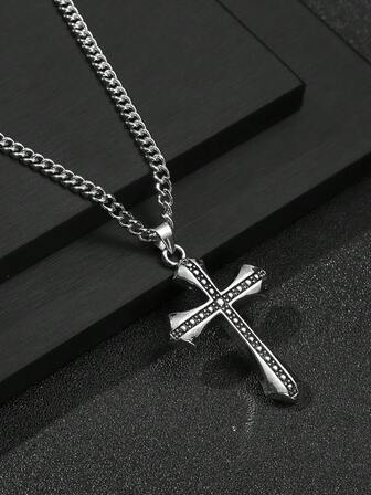 1pc Fashionable European & American Retro Hip-Hop Style Cross Pendant Necklace For Men