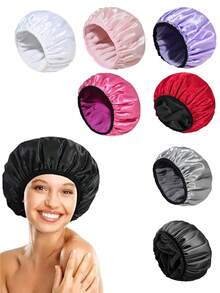 Shower Cap, Lined Shower Cap For Women Reusable, Triple Layer Bath Cap, Extra Large For Women Long Hair - Multicolor 2 - View 2