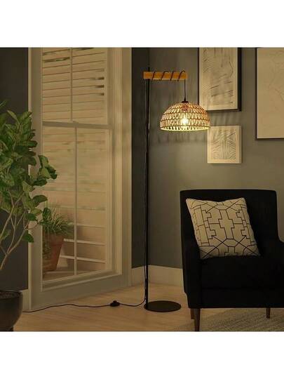 Alpinaluz "SALVIA" Wooden Vloer Lamp Beige Jute Rope Shade E27 view 3