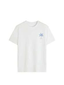 2026 Summer Shirts Women's New Palm Tree Slogan Print Casual Round Neck Short Sleeve T-Shirt, Fashionable Resort Style, Your Daily Essential Item. Gr - 白3 - 查看 5