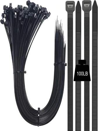 40/60/80PCS Heavy-Duty Nylon Cable Ties Set - 20", High Tensile Strength, Self-Locking, Easy To Use, Black Zip Ties For Home, Office, And Industrial Cable Management, Organization, And Wire Bundling