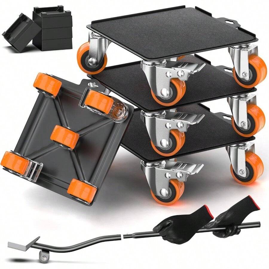 VALTAVO Heavy Duty Furniture Movers With Wheels And Moving Dolly 2000 Lb Capacity Black Robust 5 Rollers Casters Cart Easy Piano And Refrigerator Transport - Black - View 1